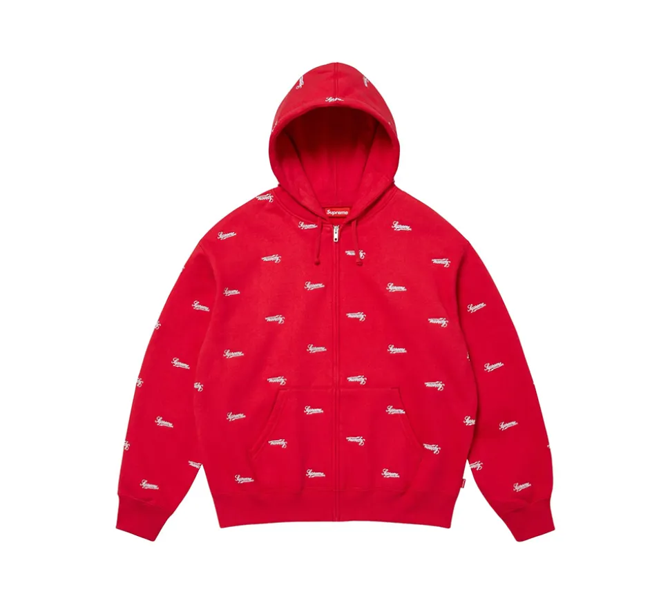 Supreme Repeat Script Zip Up Hooded Sweatshirt - Red