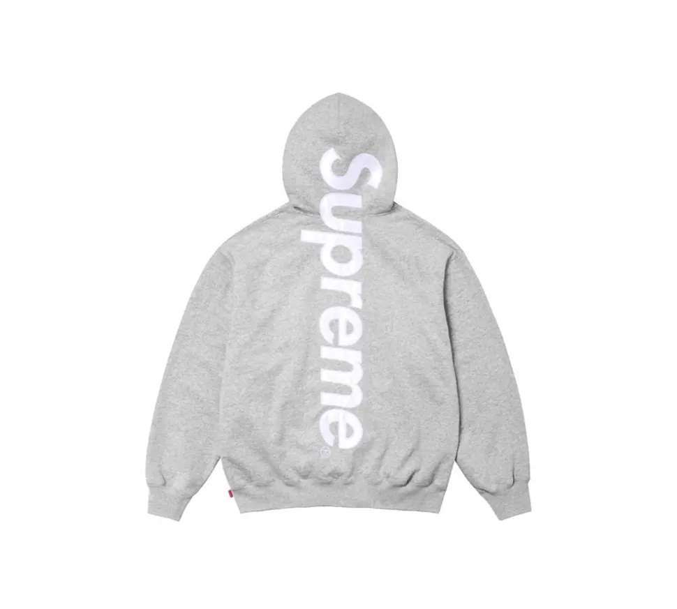 Supreme Satin Applique Hooded Sweatshirt (FW24) - Heather Grey