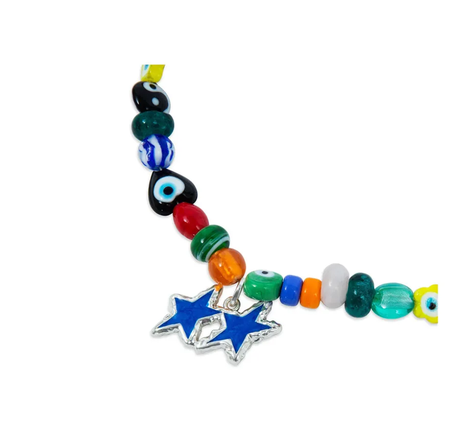 TwoJeys &&™ Blue Melted Stars Necklace - 12 microns silver plated chain w/ Stained-glass beads